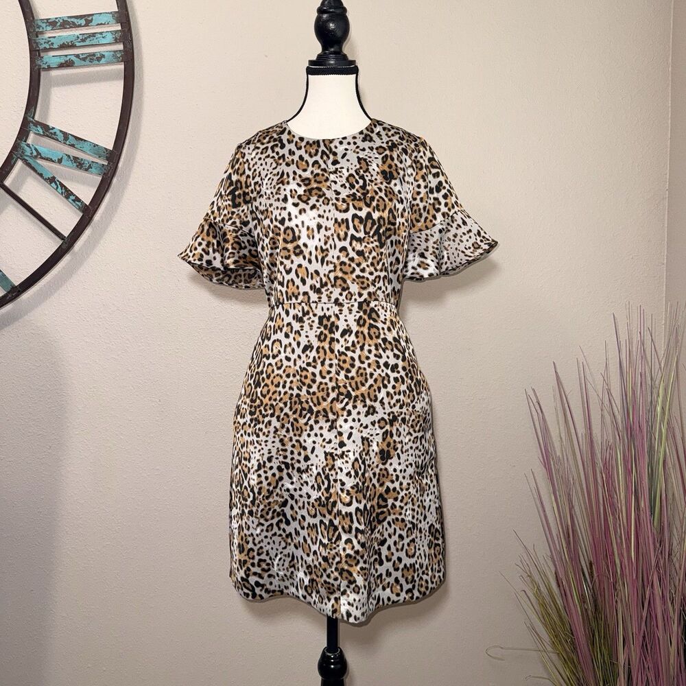 Banana Republic Size 0 Animal Print Short Flutter Sleeve A-Line